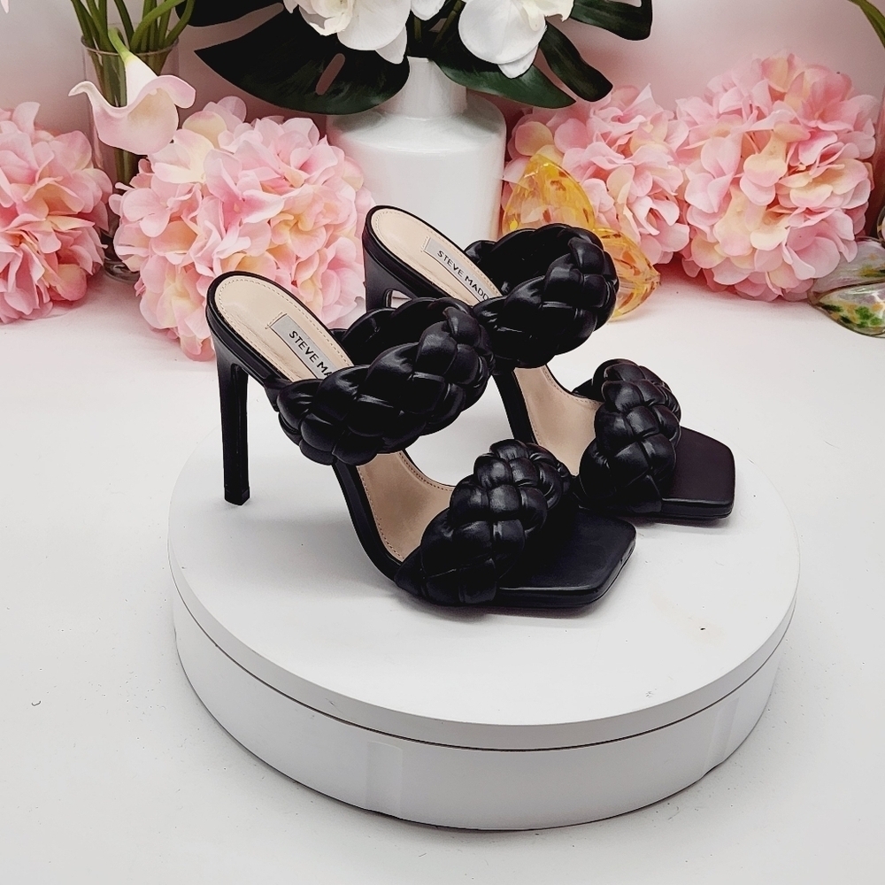 Steve Madden Kenley Citron Braided High Heel Sandals Slide-on Black Size 6.5 - Picture 12 of 16